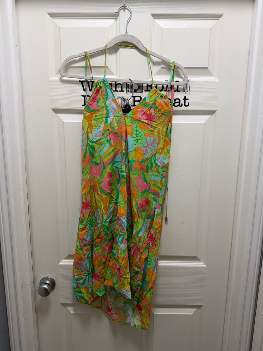 Tropical Floral Slip Midi Dress in Green & Pink